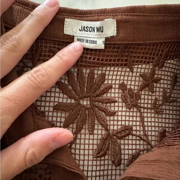 Jason Wu-NWT Brown Lace Long-sleeve Cropped Button down Shirt - Picture 2 of 6